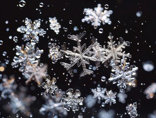 Fototapeta premium Delicate Snowflakes Gently Floating and Sparkling in a Magical Winter Wonderland Under Soft Moonlight