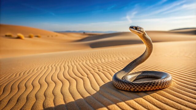 Cobra snake slithering through hot desert sand, snake, reptile, poisonous, predator, dry, arid, wildlife, dangerous, desert, sand