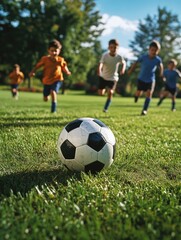 Obraz premium Children's Soccer Game on Field