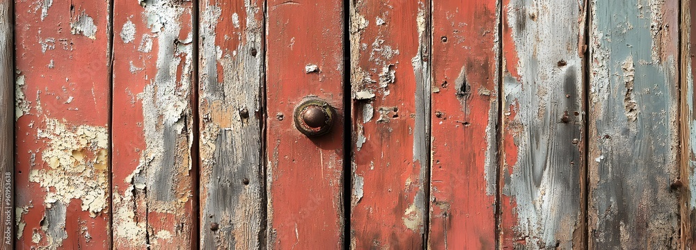 Wall mural 55. Faded wooden door with peeling paint and rough texture