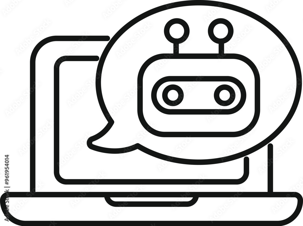 Poster chatbot speaking inside speech bubble on laptop screen, simple design for chatbot and artificial int