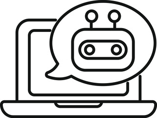 Naklejka premium Chatbot speaking inside speech bubble on laptop screen, simple design for chatbot and artificial intelligence concepts