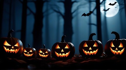 halloween wallpaper showcasing spooky forest pumpkins bats banner format created generative ai