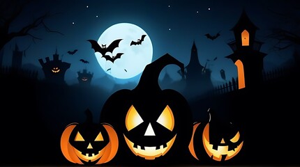 Fototapeta premium happy halloween sale promotion banner pumpkins bats