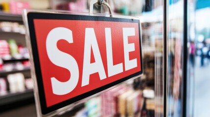 Eye-catching sale sign in a retail store, enticing customers to explore discounts and special offers on various products.