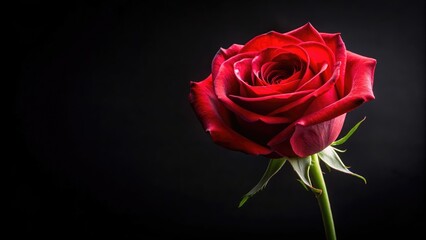 Red rose contrasted against a black background, red, rose, black, background, contrast, dark, flower, romantic, symbol, beauty, love
