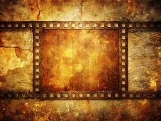 Obraz premium Vintage film strip background with warm tones and textured grunge, perfect for retro-themed designs and projects.
