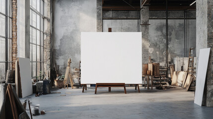White Blank Canvas in a Factory Loft - Creative Workspace Design
