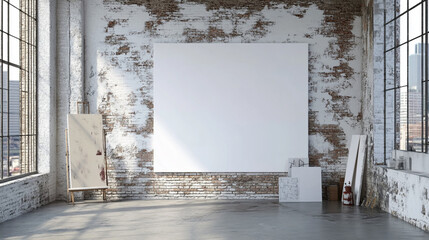 White Blank Canvas in a Factory Loft - Creative Workspace Design