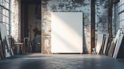 White Blank Canvas in a Factory Loft - Creative Workspace Design