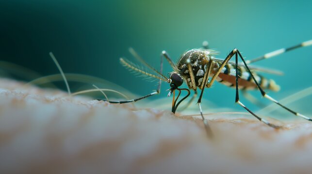A mosquito is sucking blood on its skin