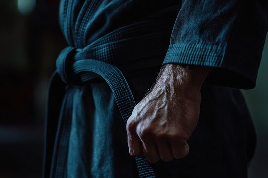 Unknown man wearing black belt in Brazilian jiu jitsu with confidence martial arts mastery concept - Powered by Adobe