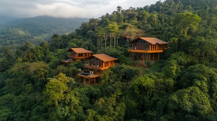 Luxury treehouses in tropical jungle.