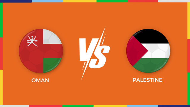 oman vs palestineflag in circle for sports banner. vector illustrator