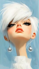 woman white hair stunning funny fashionable haircut lady frost clings skin looks ceiling cute cartoon