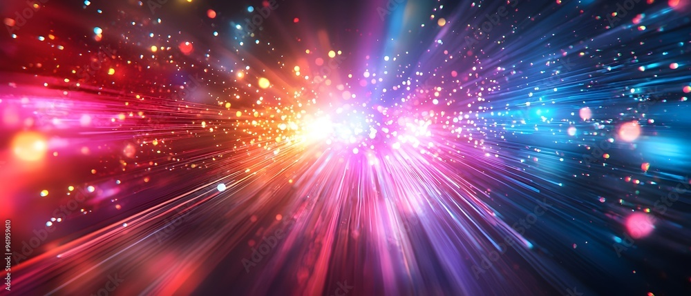 Poster dazzling array of colorful light beams in a futuristic energetic setting with a bright abstract high