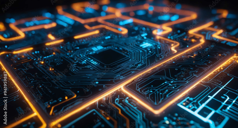 Aufkleber digital circuit pathways glowing light abstract background