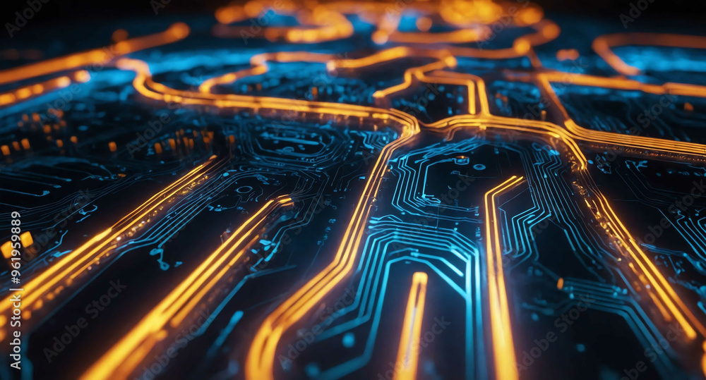 Aufkleber digital circuit pathways glowing light abstract background