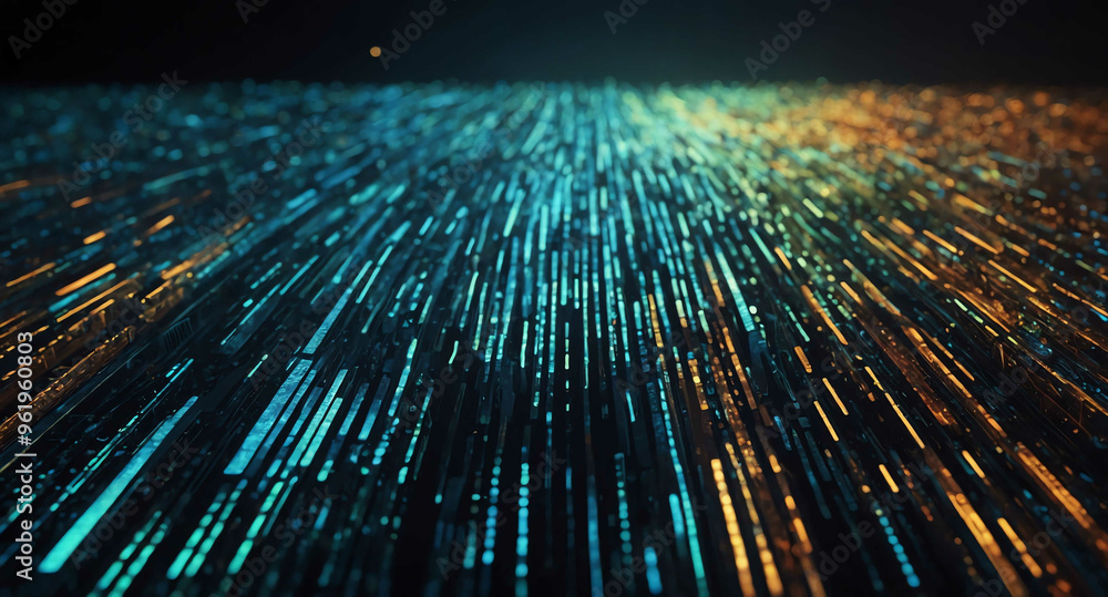 Poster Digital matrix flow with light abstract background
