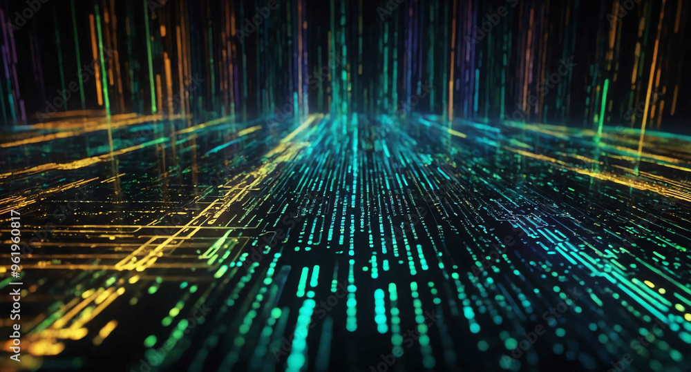 Poster digital matrix flow with light abstract background