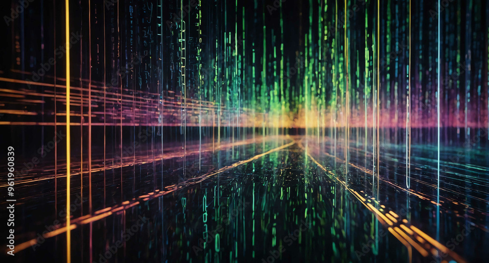 Poster digital matrix flow with light abstract background