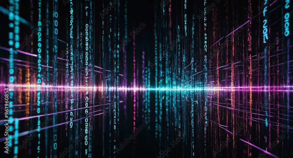 Aufkleber digital matrix pathways glowing abstract background