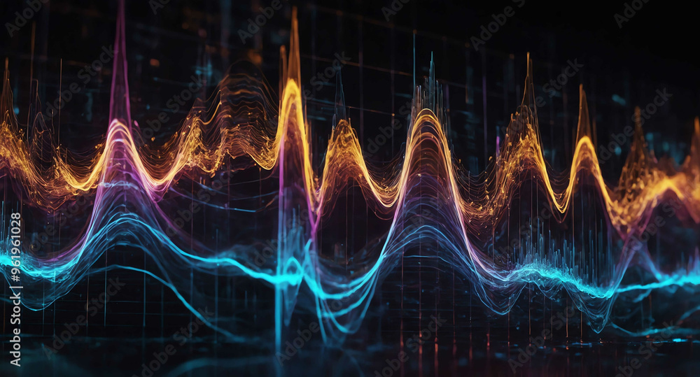 Poster digital network waveforms glow abstract background