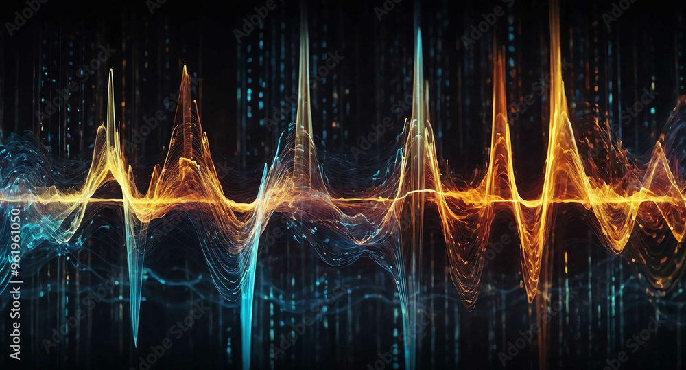 Poster Digital network waveforms glow abstract background