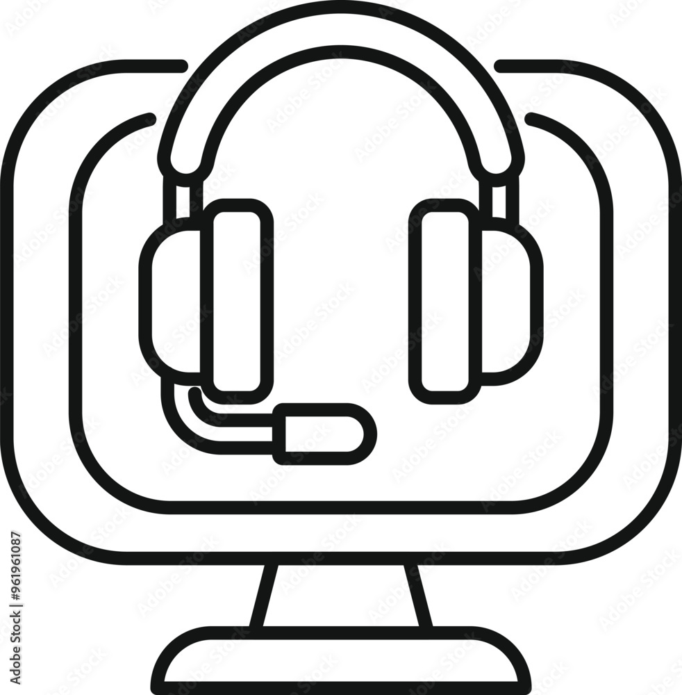 Poster headset sitting on top of a computer monitor, representing online support and communication