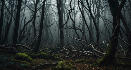 Obraz premium Eerie forest with twisted branches background