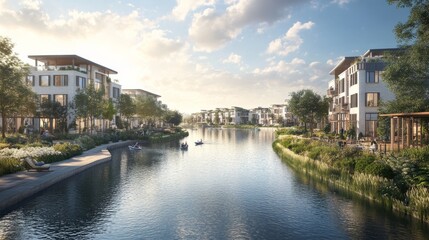 Naklejka premium Modern Waterfront Homes with Canal.