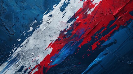 Abstract Patriotic Red, White, and Blue Brush Strokes on Textured Canvas