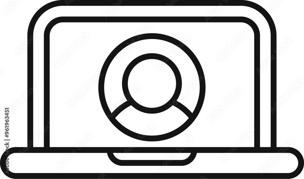 Poster simple vector icon of a laptop displaying a user profile, representing online identity