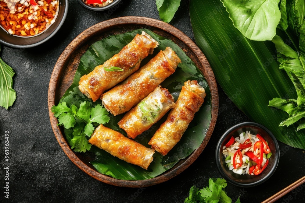 Poster Vietnamese style chicken Spring Roll top view