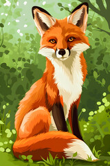Obraz premium Illustration Cute Fox With Beautiful Green Back
