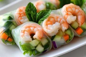 Vietnamese summer rolls with shrimp lettuce mint veggies