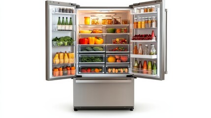 Open Refrigerator Full of Food and Drinks.