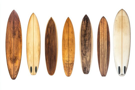 Vintage fishboard surfboards isolated on white with clipping path for object