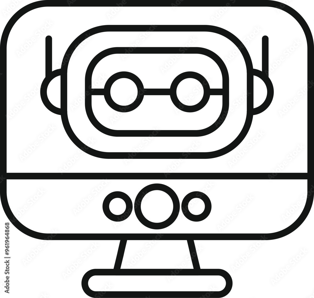 Poster simple vector icon of a chatbot appearing on a computer screen, representing online customer service
