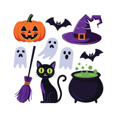 Halloween element collection on white background