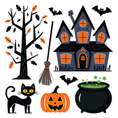 Halloween element collection on white background