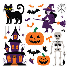 Halloween element collection on white background