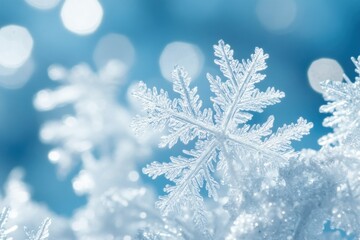 Delicate Snowflake Against a Blue, Bokeh Background