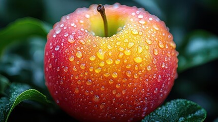 extreme closeup of a vibrant fresh fruit or vegetable with water droplets set against a softly blurred background of muted tones