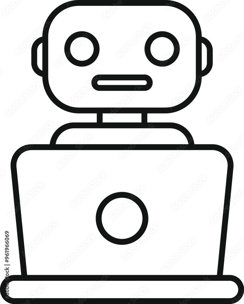Aufkleber simple robot working using a laptop, a perfect icon for apps and websites