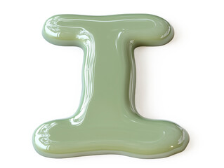 Glossy 3D Letter I in Soft Green with Liquid Effect