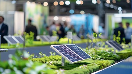 Clean energy conference with solar panels on display