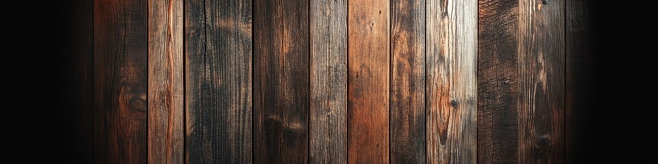 Naklejka premium Rustic Brown Wood Texture Panorama: Vintage Charm Meets Modern Elegance in AI-Generated 4K Wallpaper. Versatile Backdrop for Cultural Marketing, Bestselling Themes, and End-of-Season Promotions. Perfe