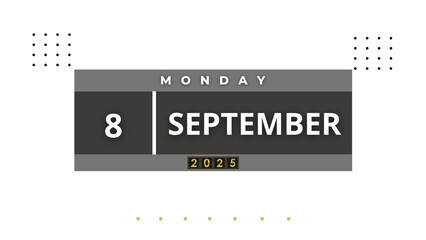 8 September, 2025 Professional Calendar, Sep Agenda page Design