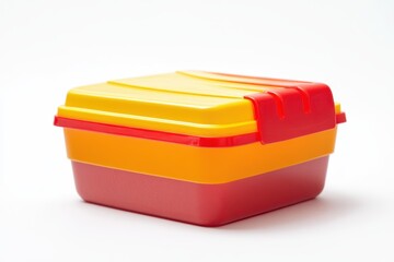 White background with plastic lunch box